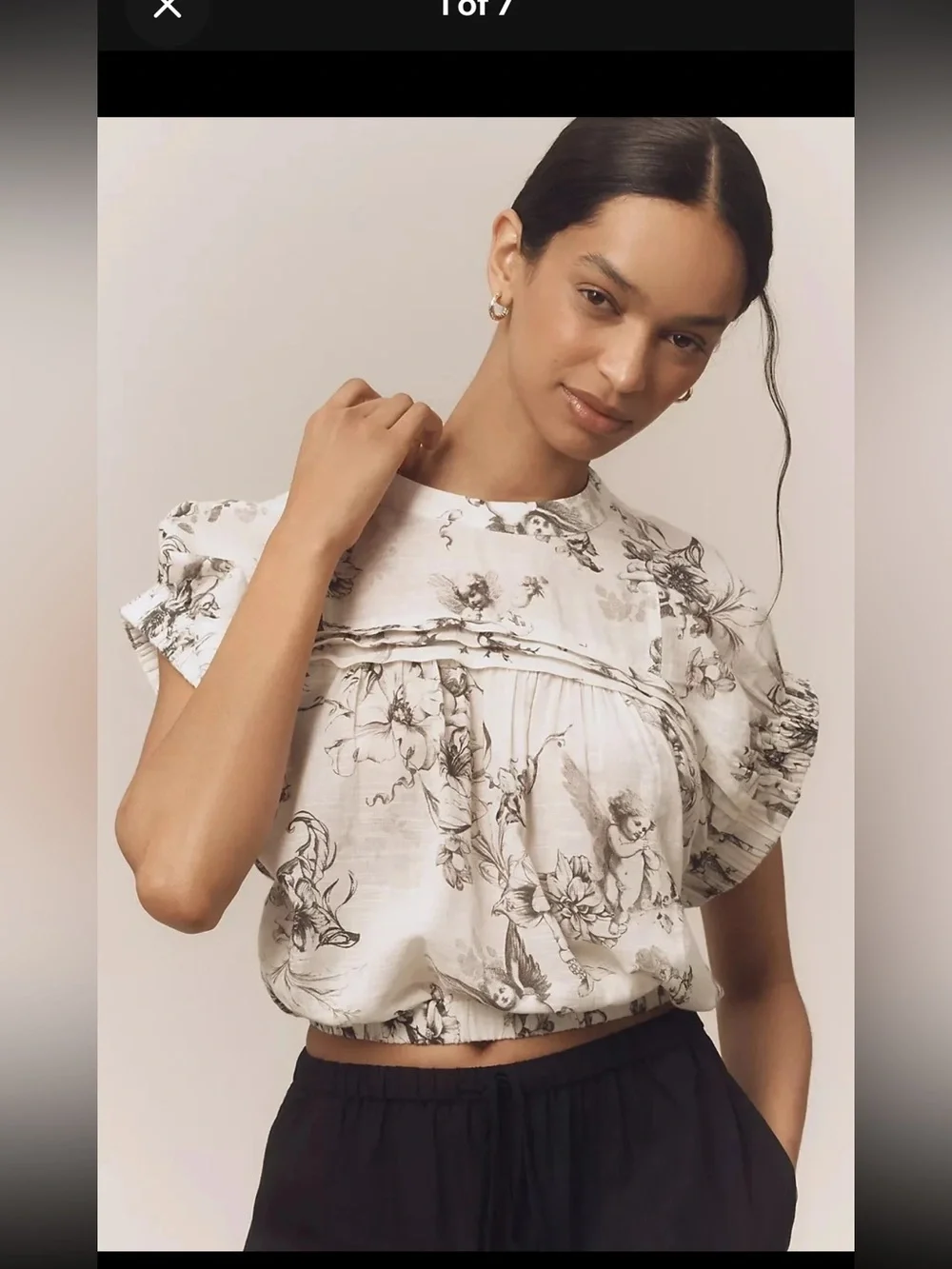 Anthropologie Pilcro Puff-Sleeve Cotton Crop Top XS